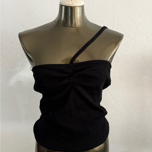 Agolde Black One-Shoulder Crop Top - Picture 1 of 4